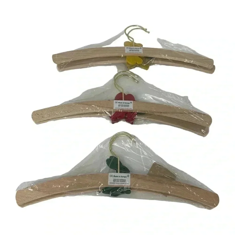 KIDS WOODEN HANGERS HANDMADE HAND PAINTED SET OF SIX TOXIC FREE
